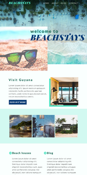 Full size image of a psd conversion website, showing a beach vacation location.