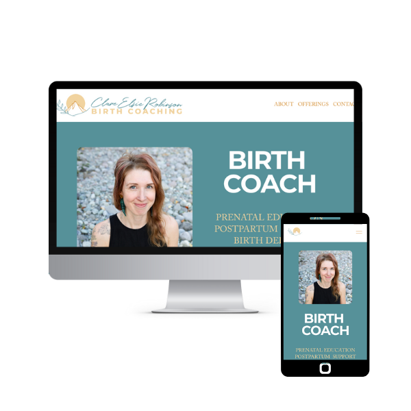 Computer and phone views of the Birth Coaching Website that was designed and built in Squarespace.